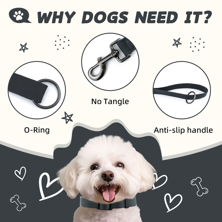 Dark Grey Dog Leash for Large Dogs 4 FT of 90% Rayon from Bamboo and 10% Polyester, Strong Durable Heavy Duty Leash for All Size Dog, Soft Handle with O-Ring for Training or Walking - Paw Huggies